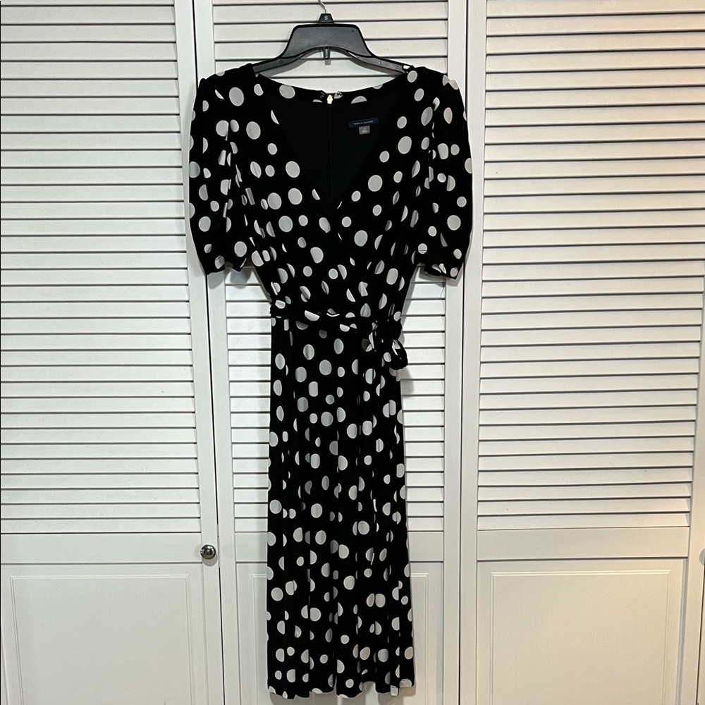 Tommy Hilfiger Black and White Polka Dot Midi Dress